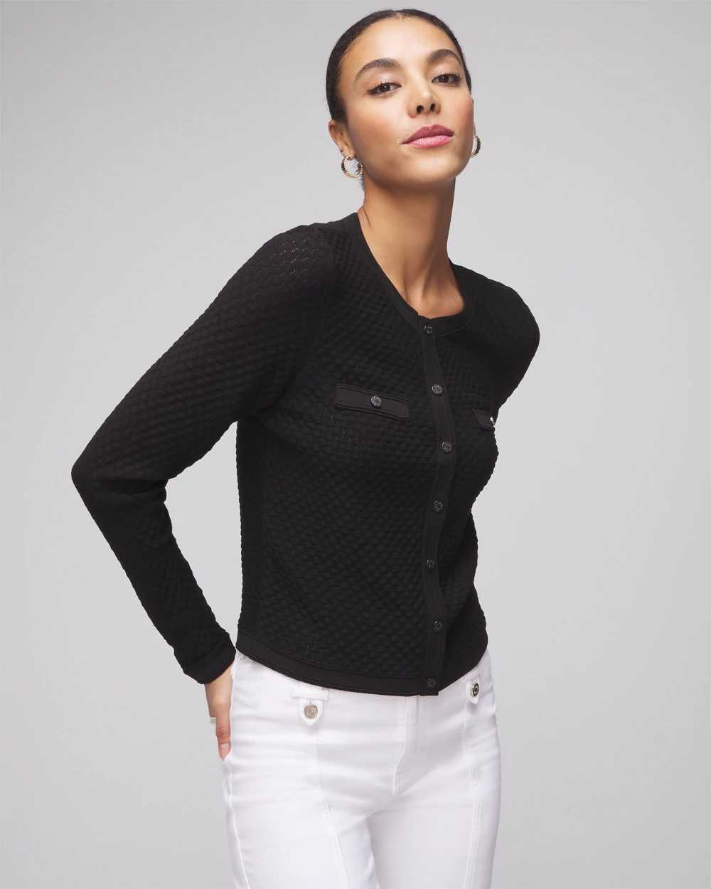 Novelty Stitch Crew Cardigan White House Black Market